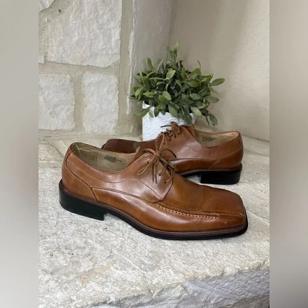 Stacy Adams cognac Derby square toe dress shoes sz 10